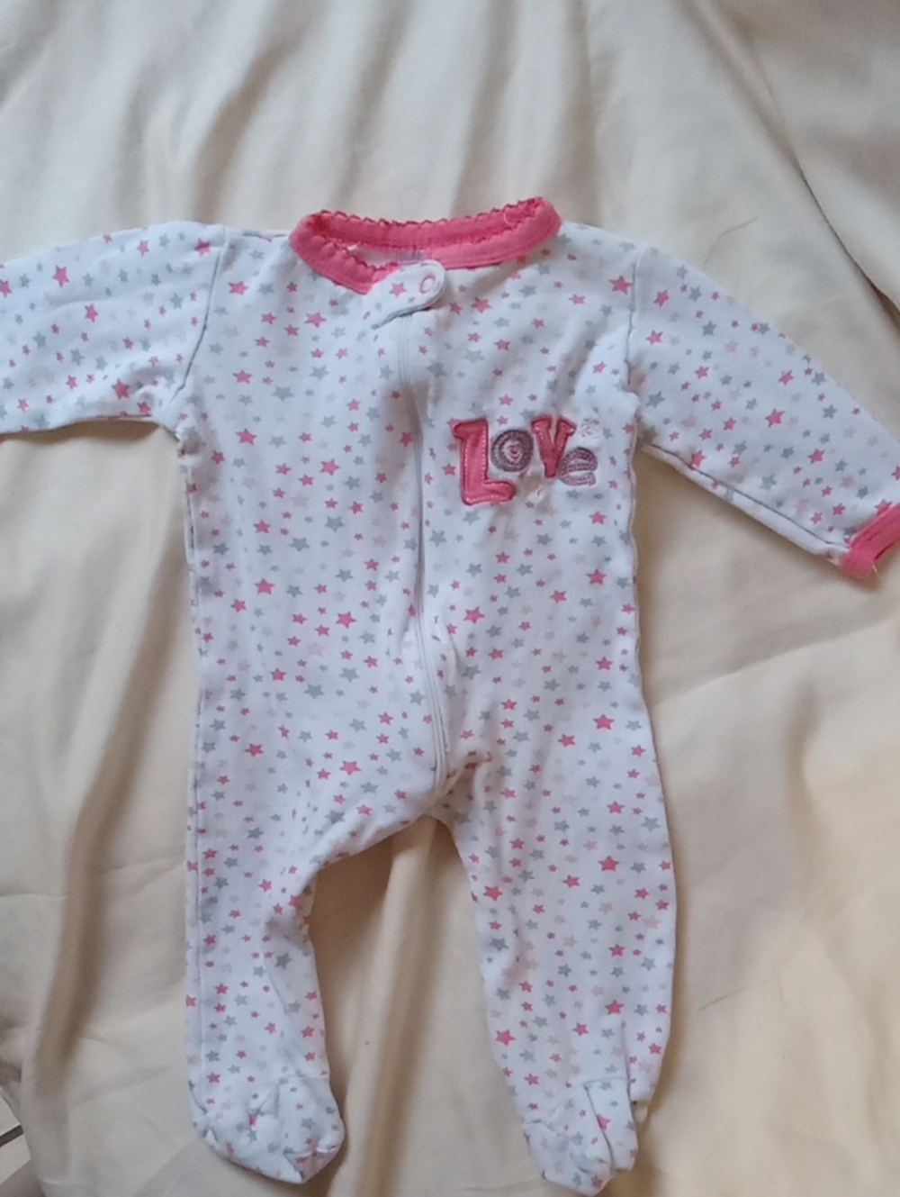Swiggles White Footed Romper with Pink Star Print and Pink Trim